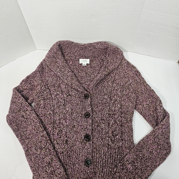 Ann Taylor Marled Purple Button-Up Cardigan - Picture 5 of 16